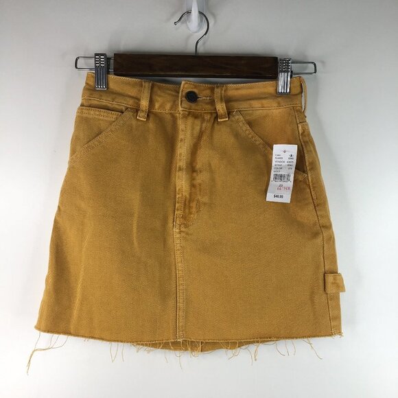 Pacsun Gold Denim Skirt Raw Hem Size 23 - Picture 1 of 7